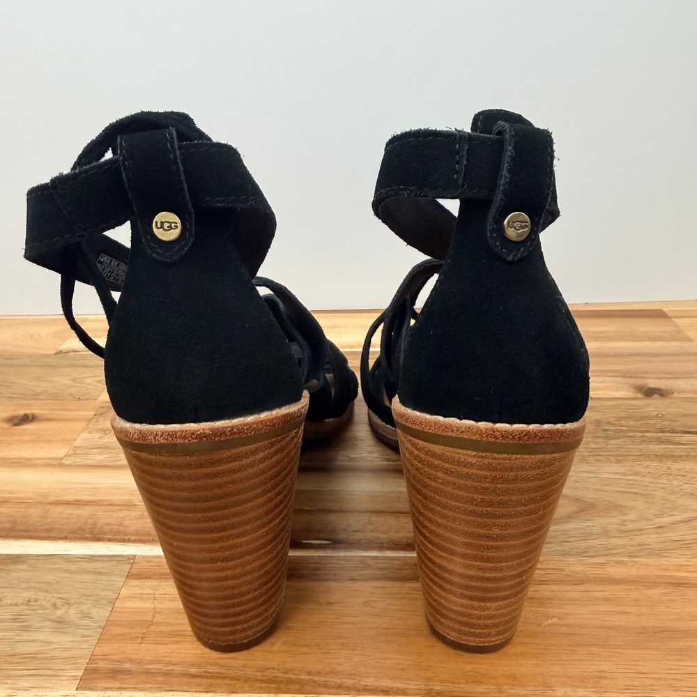 UGG HARRIS Black Suede Lace Up Gladiator Block Heel Sandals Women Size 9 - Picture 5 of 9
